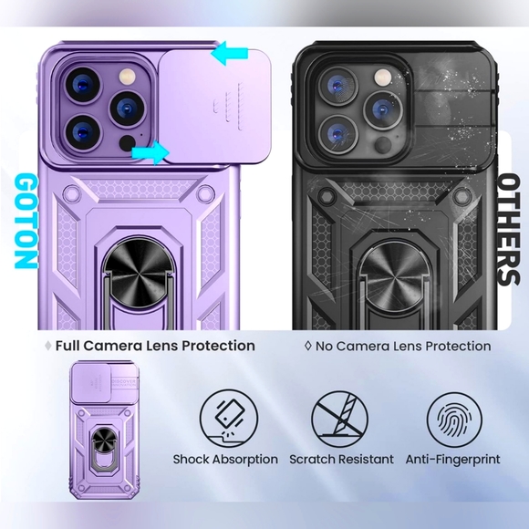 Goton - iPhone 14 Pro Case with Screen Protector, Slide Camera Cover - Purple - Picture 3 of 6